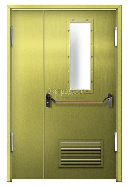 Противопожарная дверь EI 60 дымогазонепроницаемая стальная со стеклом, антипаникой и решеткой в Клине  купить
